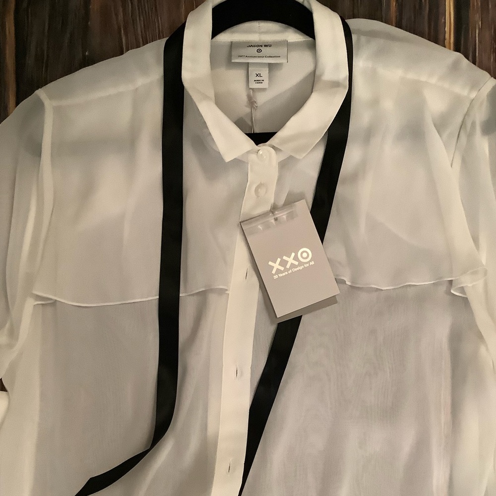 NWT Jason Wu for Target  Long Sleeve Collared Ribbon Detail Blouse in White XL